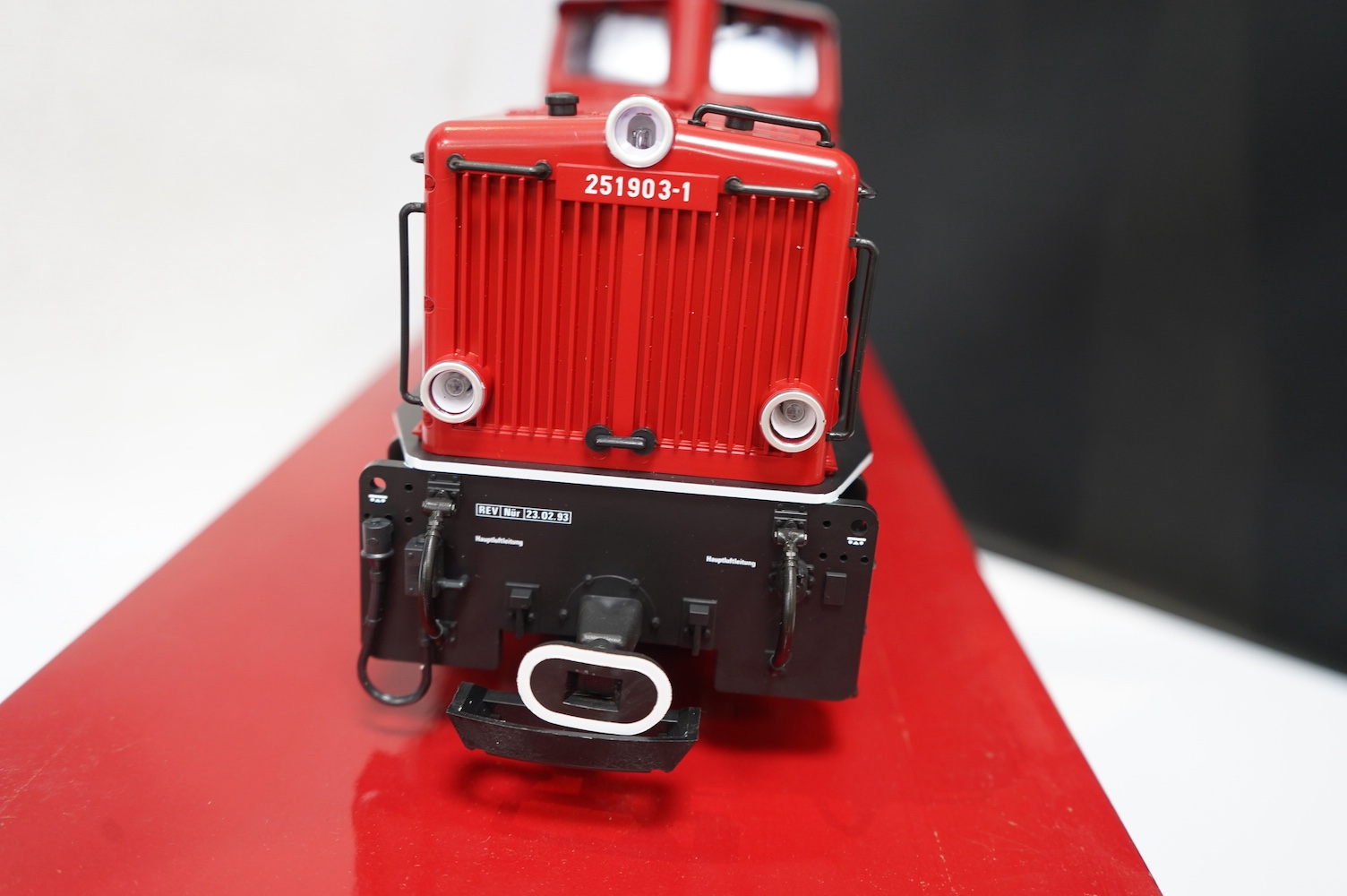 A boxed Lehman LGB (21510) G scale railway DB diesel locomotive, 251903-1, in red livery. Condition - good, evidence of very minor running wear only.